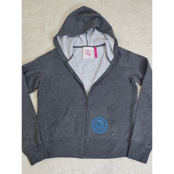 PINK Victoria's Secret Tops - Victoria's Secret PINK University of Pink Graphic Full Zip Hoodie Gray Size L